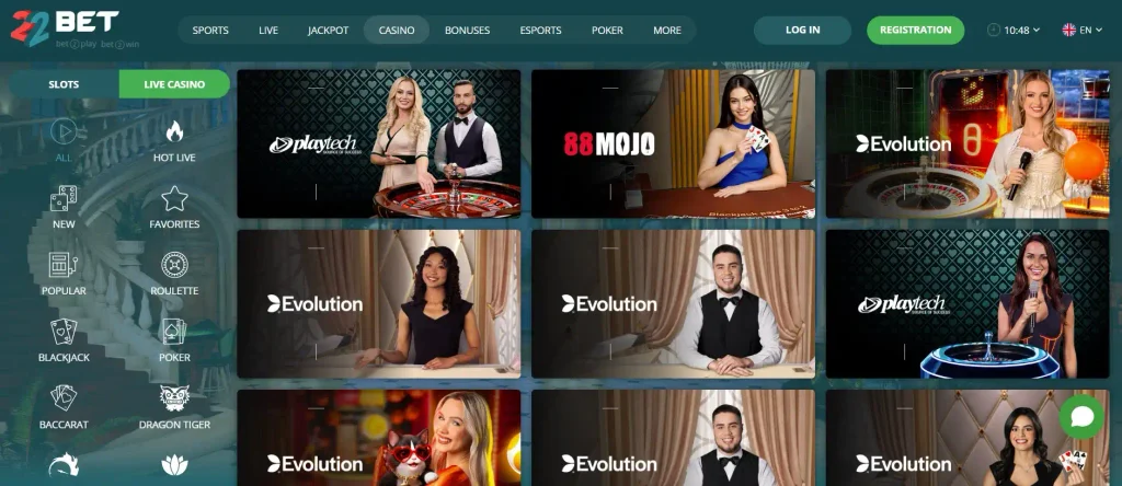 22Bet Live Casino Games